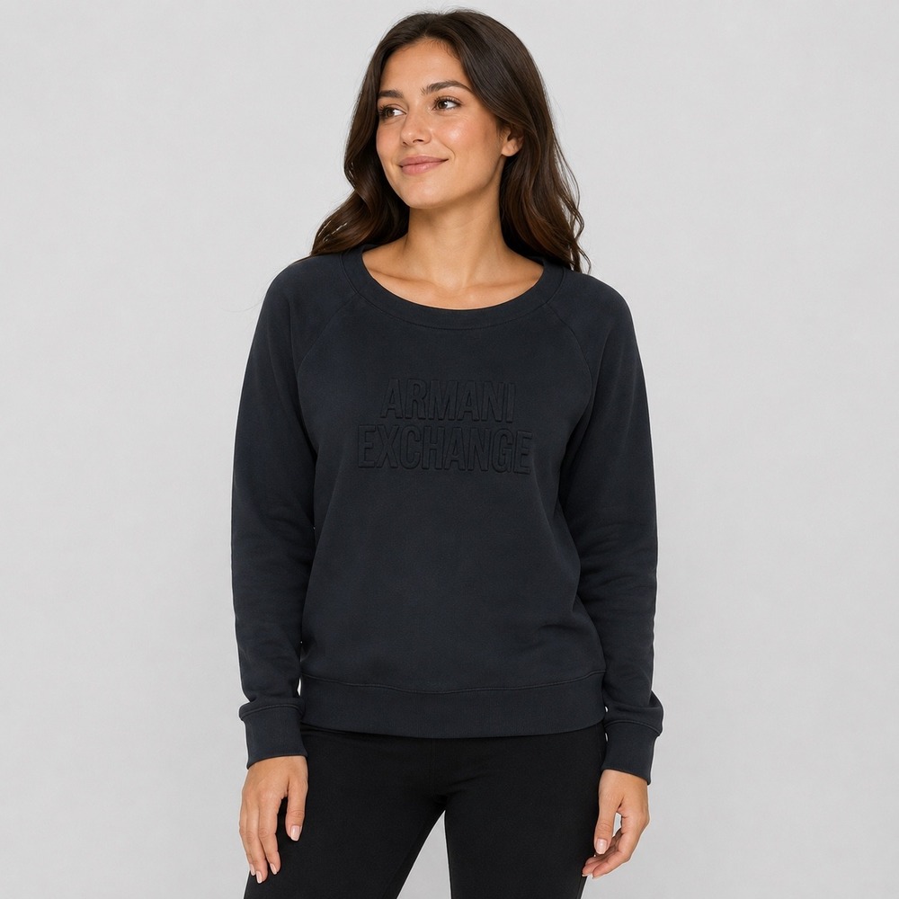 Armani Exchange AX Active Womens Black Embossed Logo Sweatshirt Size M Pullover